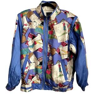 NWT 90s Silk Novelty Golf Print Convertible Jacket Vest Mureli Size S Maximalist